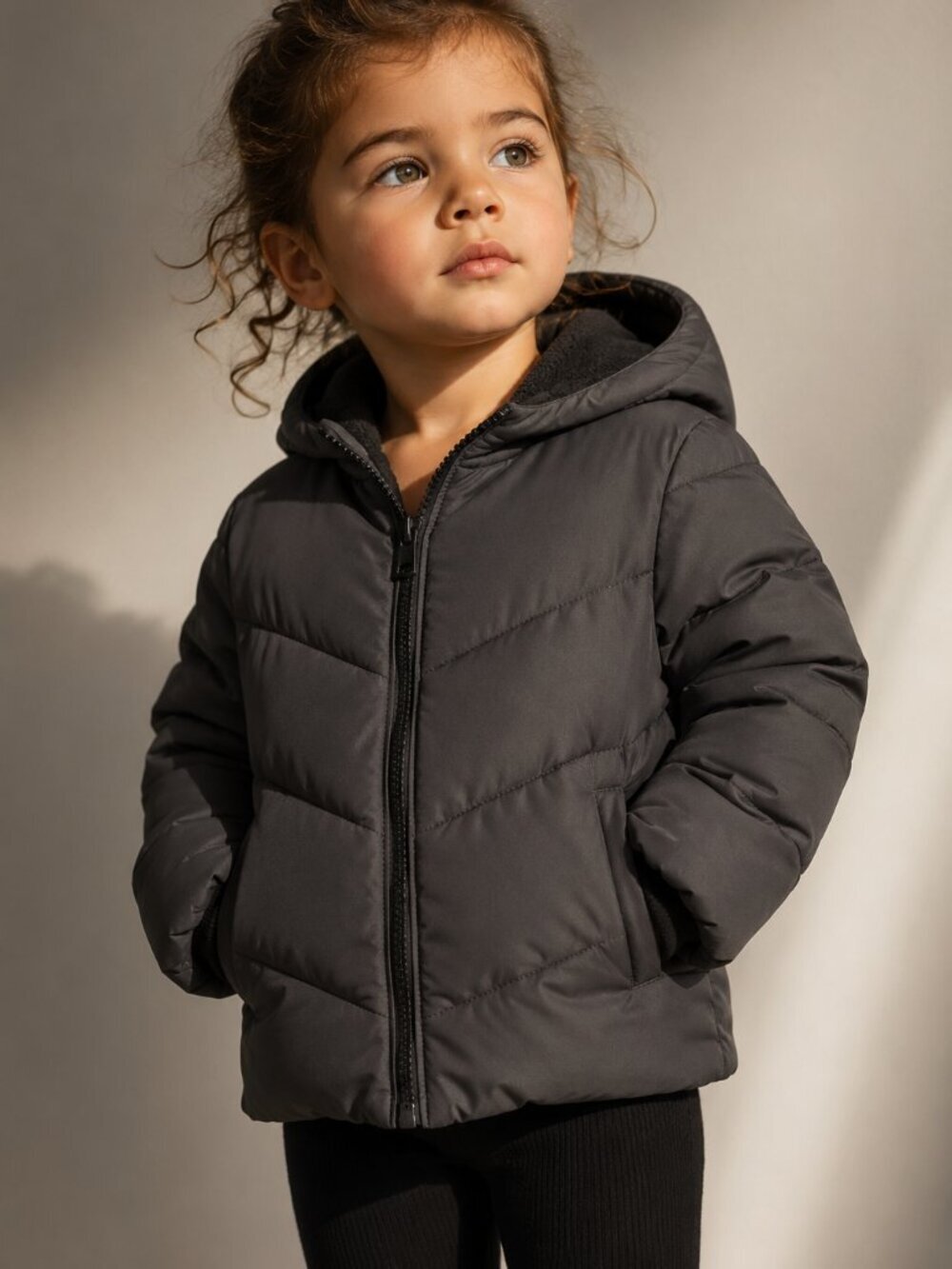 Swiss Tech Toddler Black Hooded Puffer Jacket Fleece Lined Full Zip Size 2T